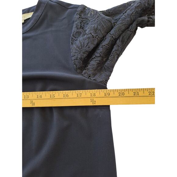 LOFT Dress Size 6 Navy Shift Long Lace Bell Sleeves Cocktail Office Siren Boho - Picture 8 of 10